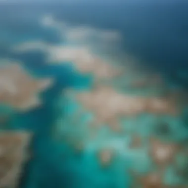 Aerial view of the Great Barrier Reef highlighting bleaching zones