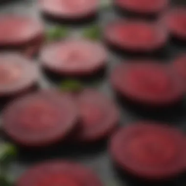 A close-up of beetroot slices showcasing their texture