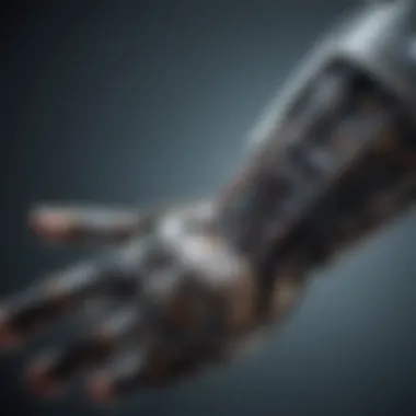 Components of Bionic Innovations A detailed illustration showcasing the intricate components of a bionic prosthetic