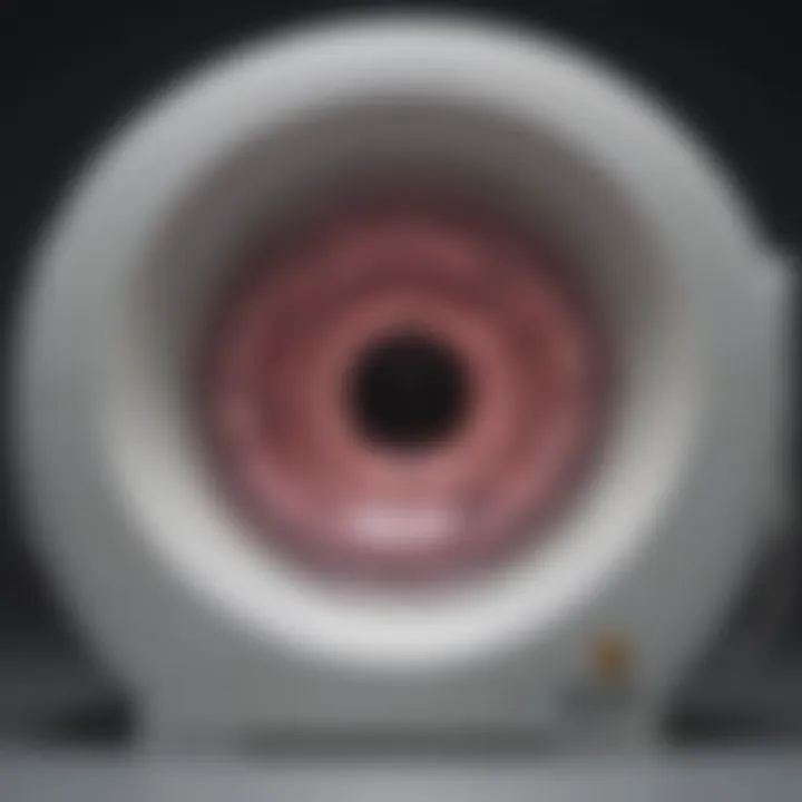 Detailed view of a cat scan machine used for colon examinations