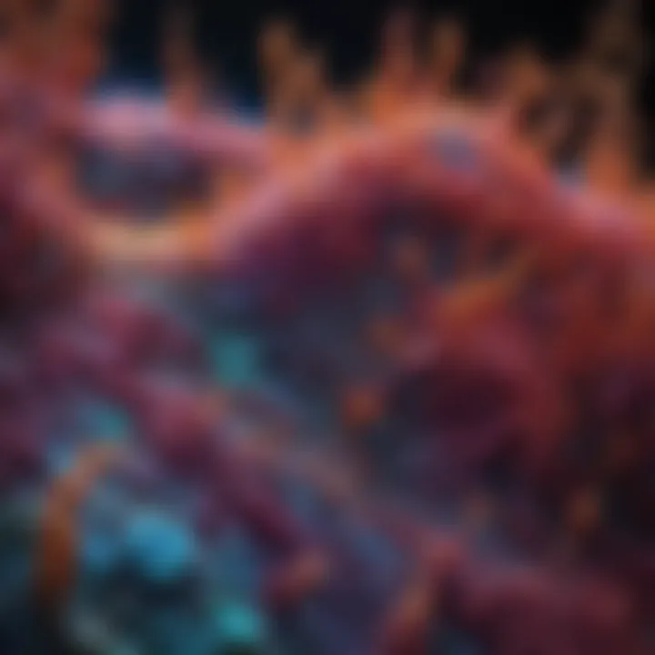 Confocal microscopy image displaying stained cells in vibrant colors