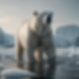 A polar bear navigating through melting ice floes