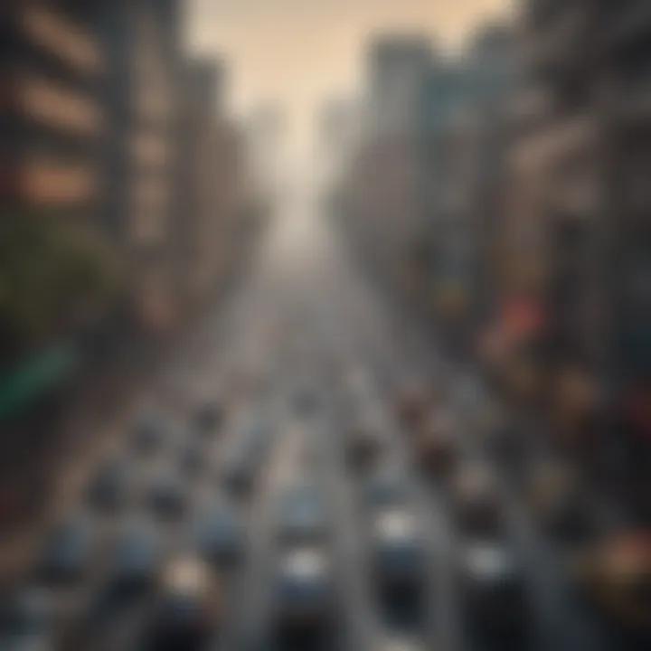 Traffic congestion in a bustling urban landscape