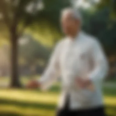 Tai Chi: Gentle Exercise for Cognitive Vitality An elderly individual engaging in tai chi in a serene park