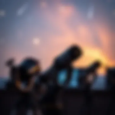 Observational Technology: Witnessing Cosmic Events An array of telescopes capturing celestial events during a meteor shower