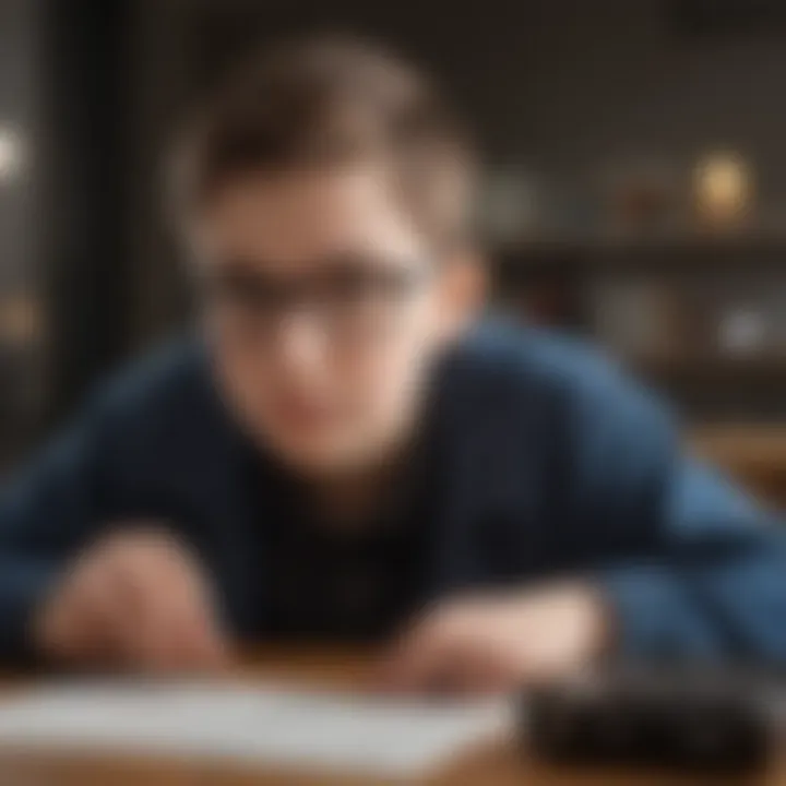 An educational setting with a visually impaired student using e-Braille technology.