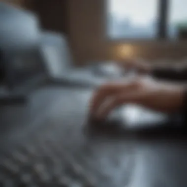 E-Braille Enhancing Workplace Accessibility A visually impaired professional engaging with e-Braille at work.
