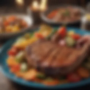 Nutrient-Rich Grilled Meat Dish A colorful plate featuring grilled meats and vegetables