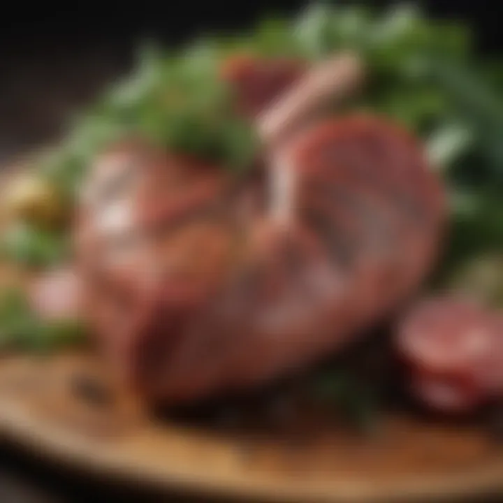 A close-up of a heart-healthy meat dish garnished with greens