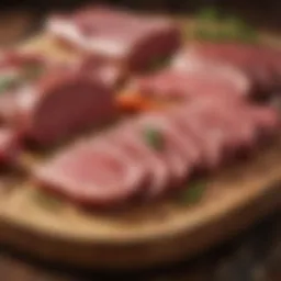 A variety of lean meats displayed on a wooden board