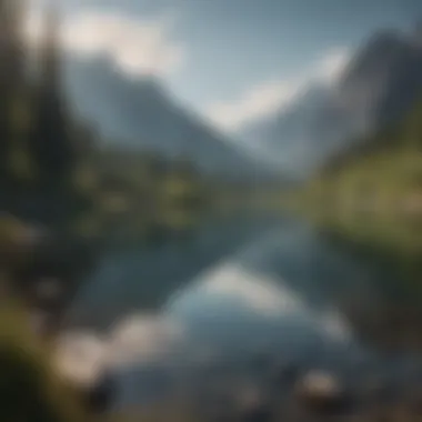 Tranquility in Nature A serene landscape with a tranquil lake reflecting the mountains