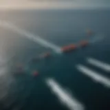 Aerial view of ocean cleanup operation showcasing floating barriers