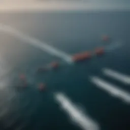 Aerial view of ocean cleanup operation showcasing floating barriers