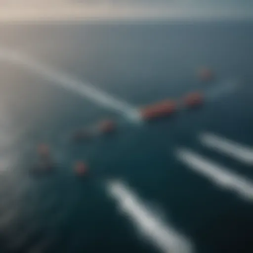 Aerial view of ocean cleanup operation showcasing floating barriers