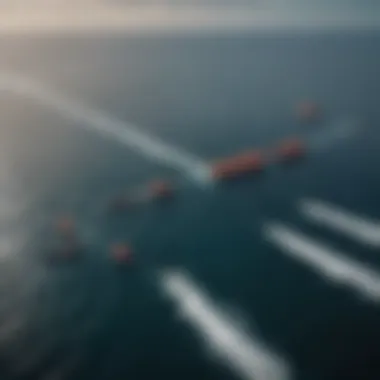 Innovative Barriers in Action Aerial view of ocean cleanup operation showcasing floating barriers
