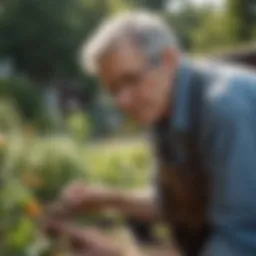 An older adult participating in a community garden project, cultivating connections