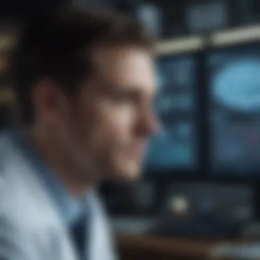 Data Analysis in Neurological Research Researcher analyzing data on neurological disorders