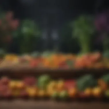 Showcase of Agricultural Biodiversity A diverse array of fruits and vegetables showcasing agricultural biodiversity