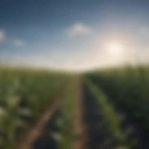 A field of genetically modified crops under a clear blue sky