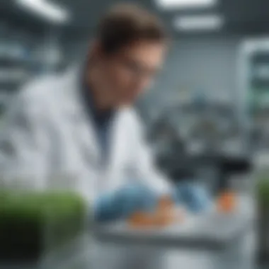 A scientist examining genetically modified plant samples in a lab