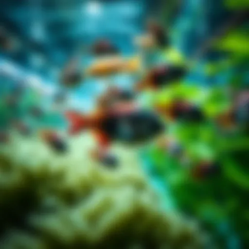 A serene aquaculture environment showcasing fin fish in aquaponics systems