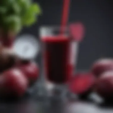 Connecting Beet Juice and Heart Health A heart with a blood pressure gauge beside a beet