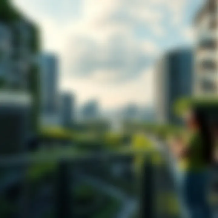 Sustainable Urban Development and Climate Solutions Urban landscape with green spaces and sustainable architecture