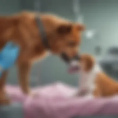 Veterinarian examining a female dog prior to surgery