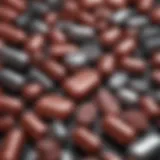 Close-up of assorted iron supplements in different forms