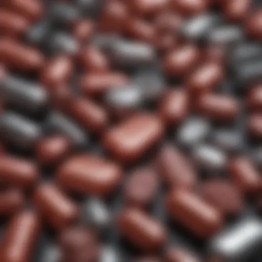 Close-up of assorted iron supplements in different forms