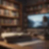 An academic setting with books and a laptop