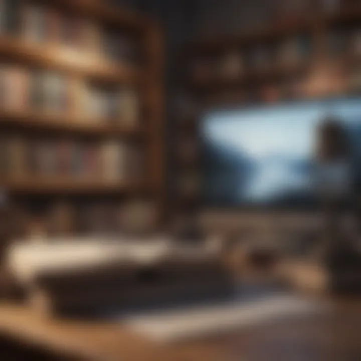 An academic setting with books and a laptop
