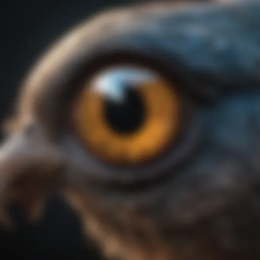 A close-up view of a bird's eye with highlighted photoreceptors