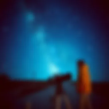 Astronomer observing the night sky with telescope