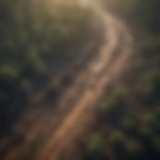 Aerial view of deforested land showing environmental degradation