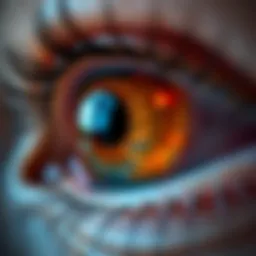 A close-up view of a human eye illustrating retinal degeneration