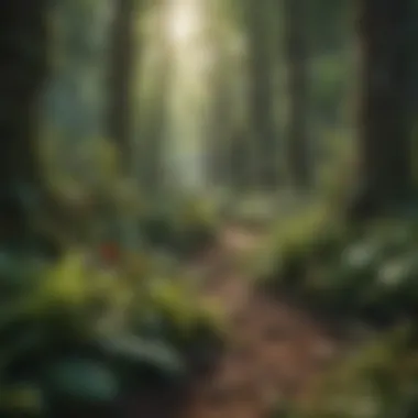 Interdependence in Terrestrial Habitats A lush forest with various species of plants and animals interacting.