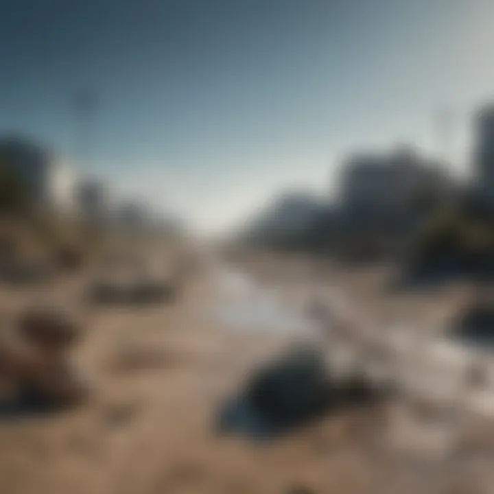 A coastal community engaged in beach clean-up efforts to combat pollution.