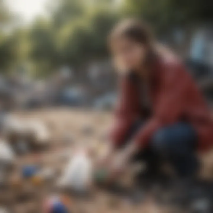 A vibrant community clean-up event focused on plastic waste