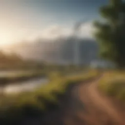A serene landscape showcasing renewable energy sources