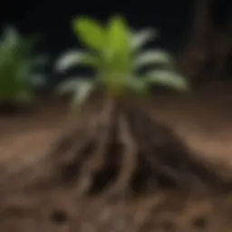 Rich organic soil with diverse plant roots