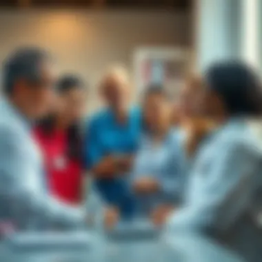 A collaborative team of diverse professionals discussing innovative health strategies.