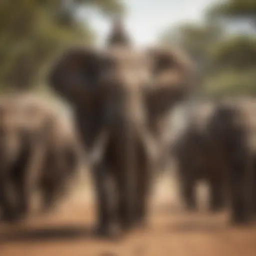 A dominant matriarch leading her elephant herd through the savannah.