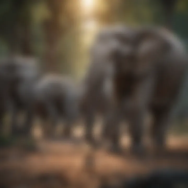 Elephants responding to environmental changes in their habitat.