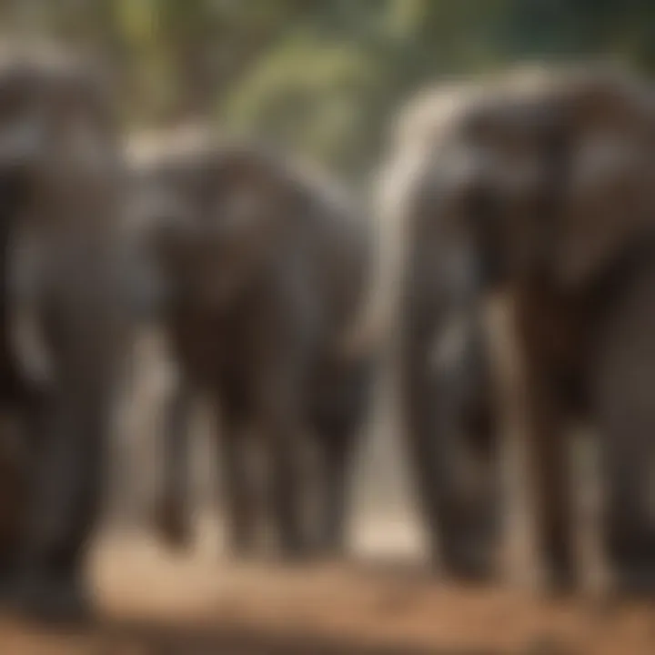 Elephants engaging in social communication within their group.