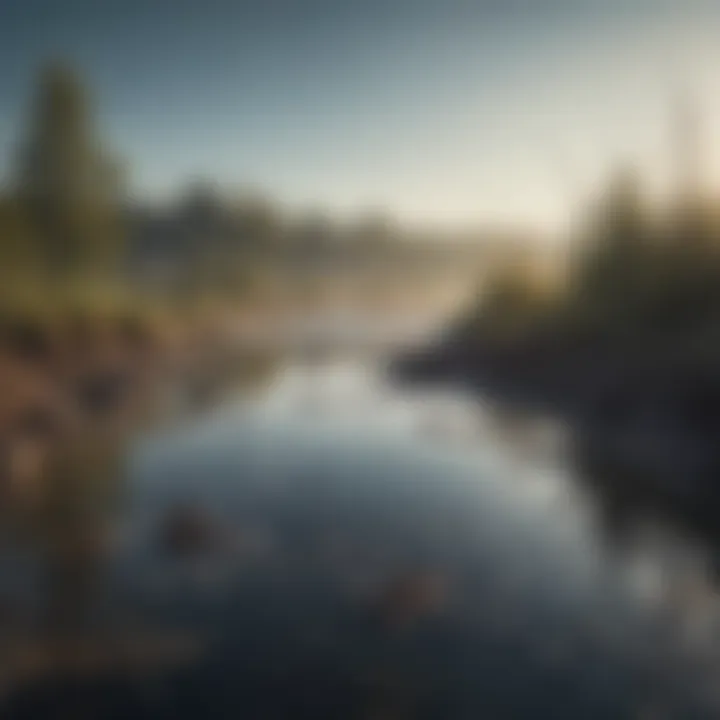 Contaminated water body with visible debris and pollutants