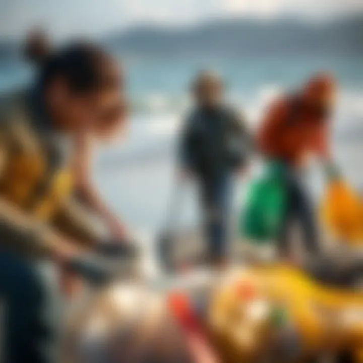 Community Efforts for a Cleaner Ocean A group of conservationists conducting a beach cleanup