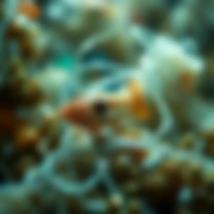 Impact on Marine Species Close-up view of marine life entangled in plastic waste