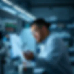 Postdoctoral researcher analyzing data in laboratory