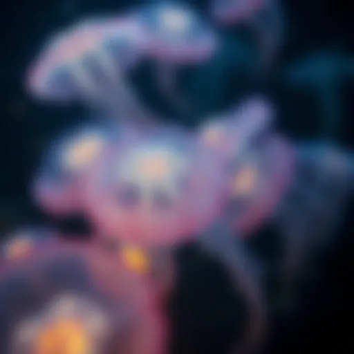 Bioluminescent Sleeping Jellies in Their Natural Habitat A mesmerizing display of bioluminescent sleeping jellies in their natural habitat